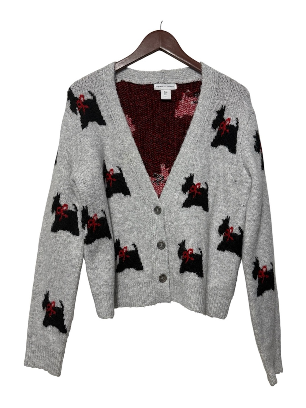Cupcakes and Cashmere Scottie Dog Cardigan Sweater Women's Small Gray Knit